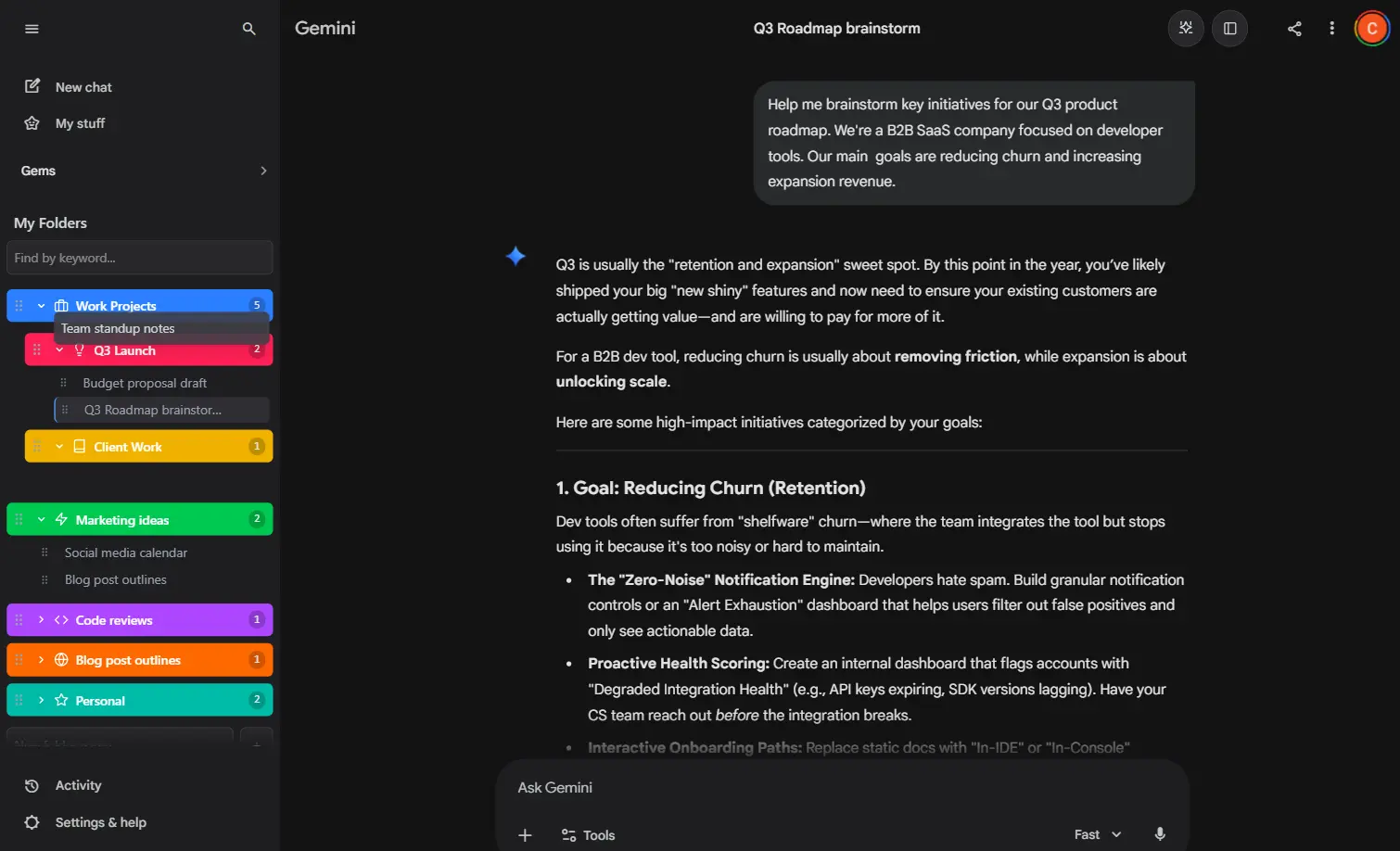 Dragging a chat into a folder with drag and drop