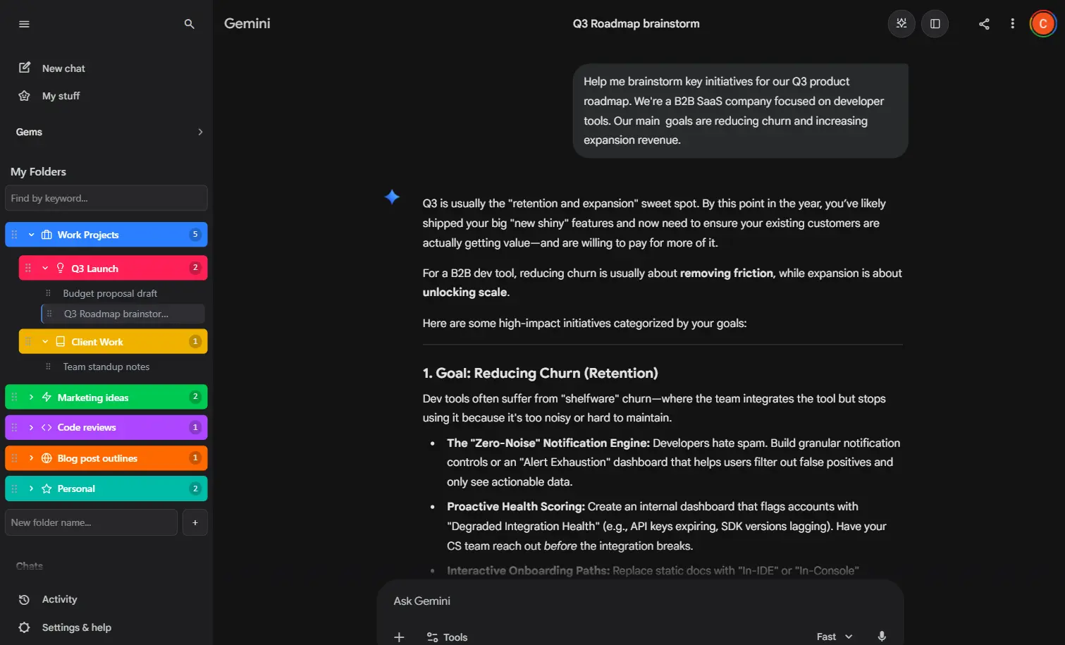 Nested subfolders organizing chats into a deep hierarchy